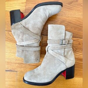 Christian Louboutin Karistrap Ankle Boots in Camel Suede